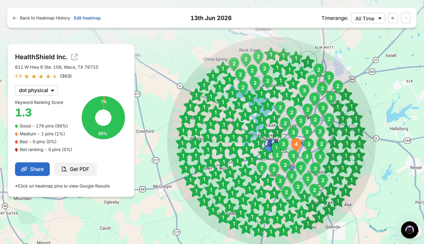 Local ranking heatmap, green is #1