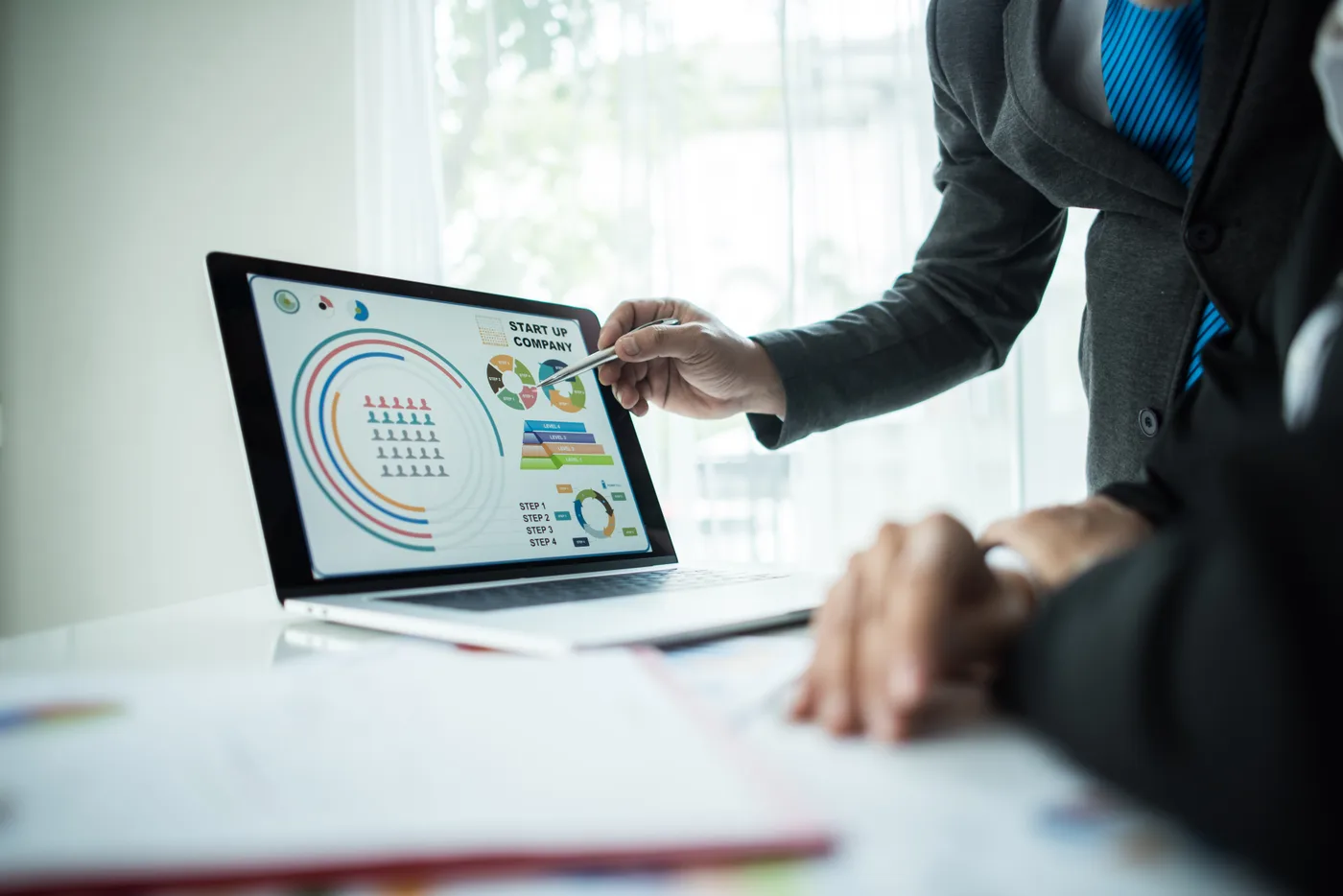 Reviewing a custom software dashboard on screen