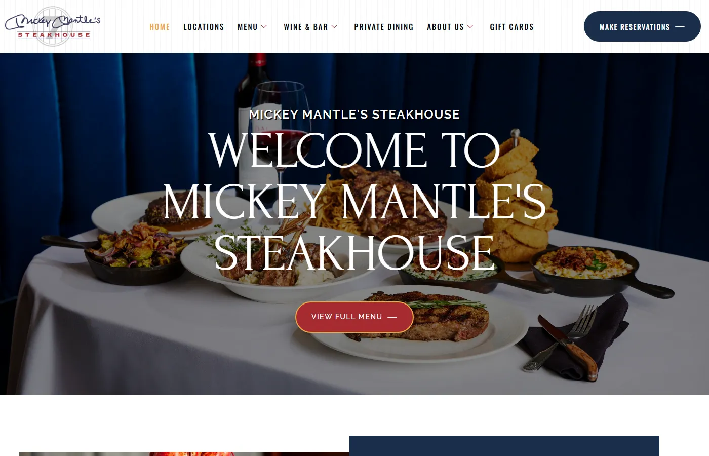 Mickey Mantle's Steakhouse website built by Cavenaugh Media
