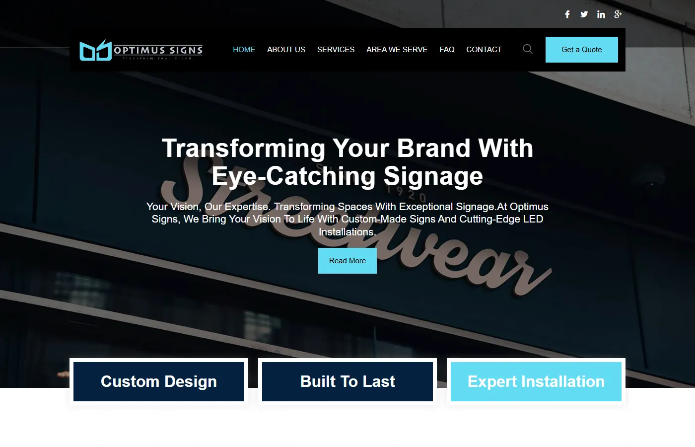 Optimus Signs website built by Cavenaugh Media