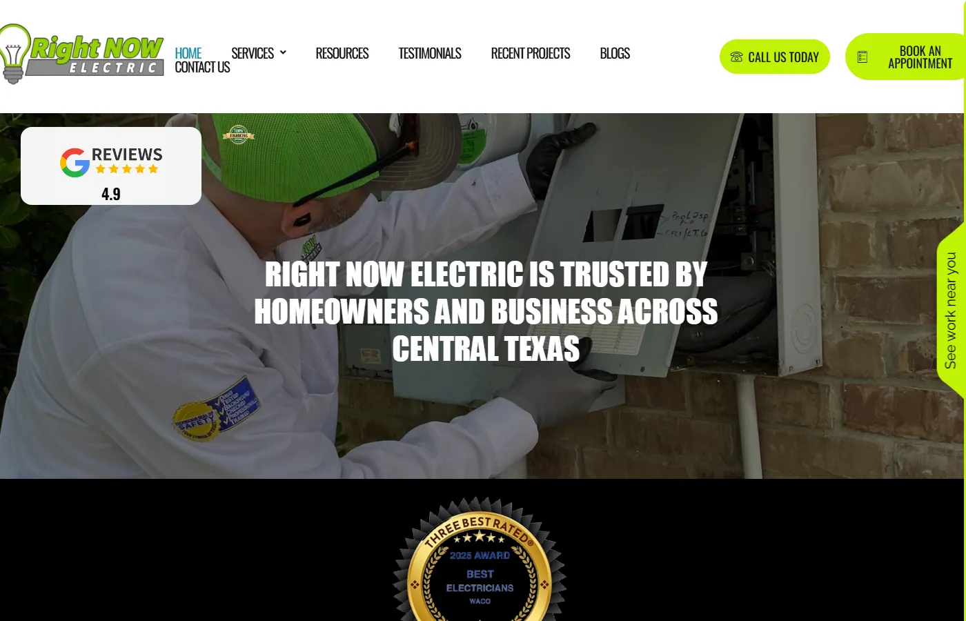 Right NOW Electric website built by Cavenaugh Media