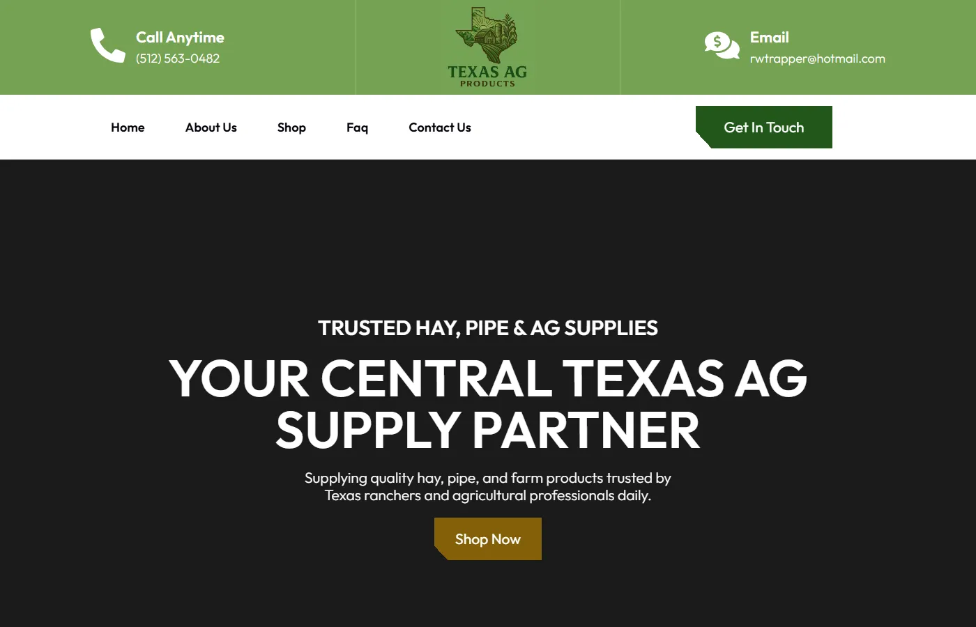Texas Ag Products website built by Cavenaugh Media